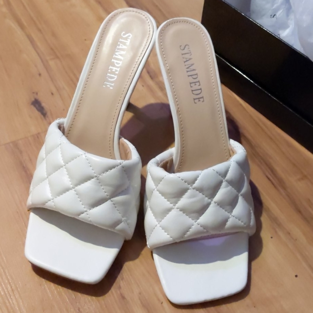 White backless heels